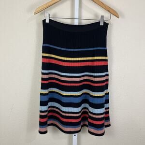 Cacharel Wool Rib Knit Stripe Fit And Flare Midi Skirt Womens M/L Black